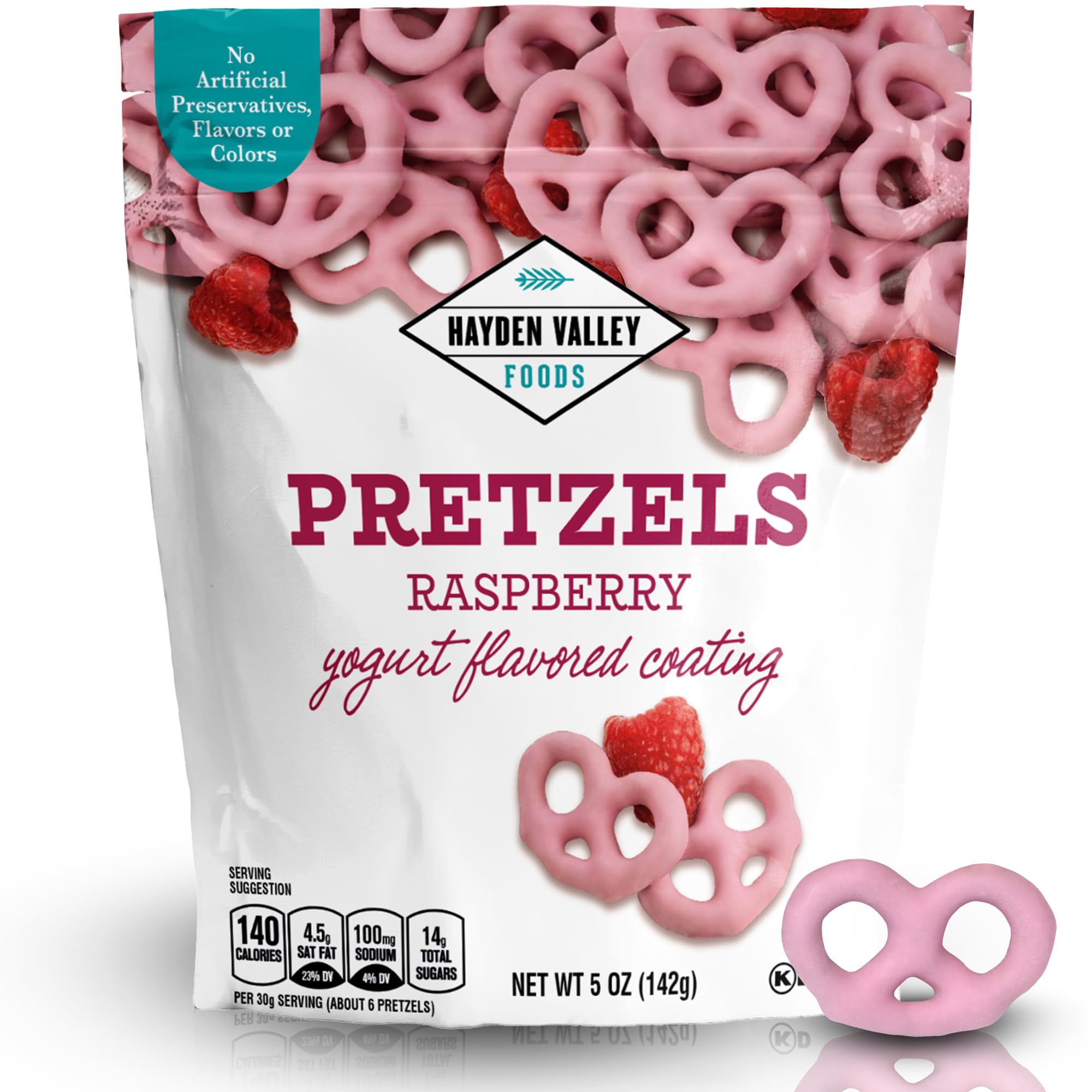 Hayden Valley FoodsRaspberry Yogurt Flavored Covered Pretzels | 5 oz Resealable Bag | Gourmet Pink Valentine's Day Pretzels