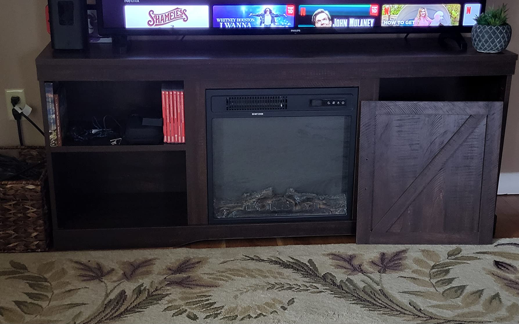 46/mo Finance ENSTVER Fireplace TV Stand with Barn Door,Wood Media