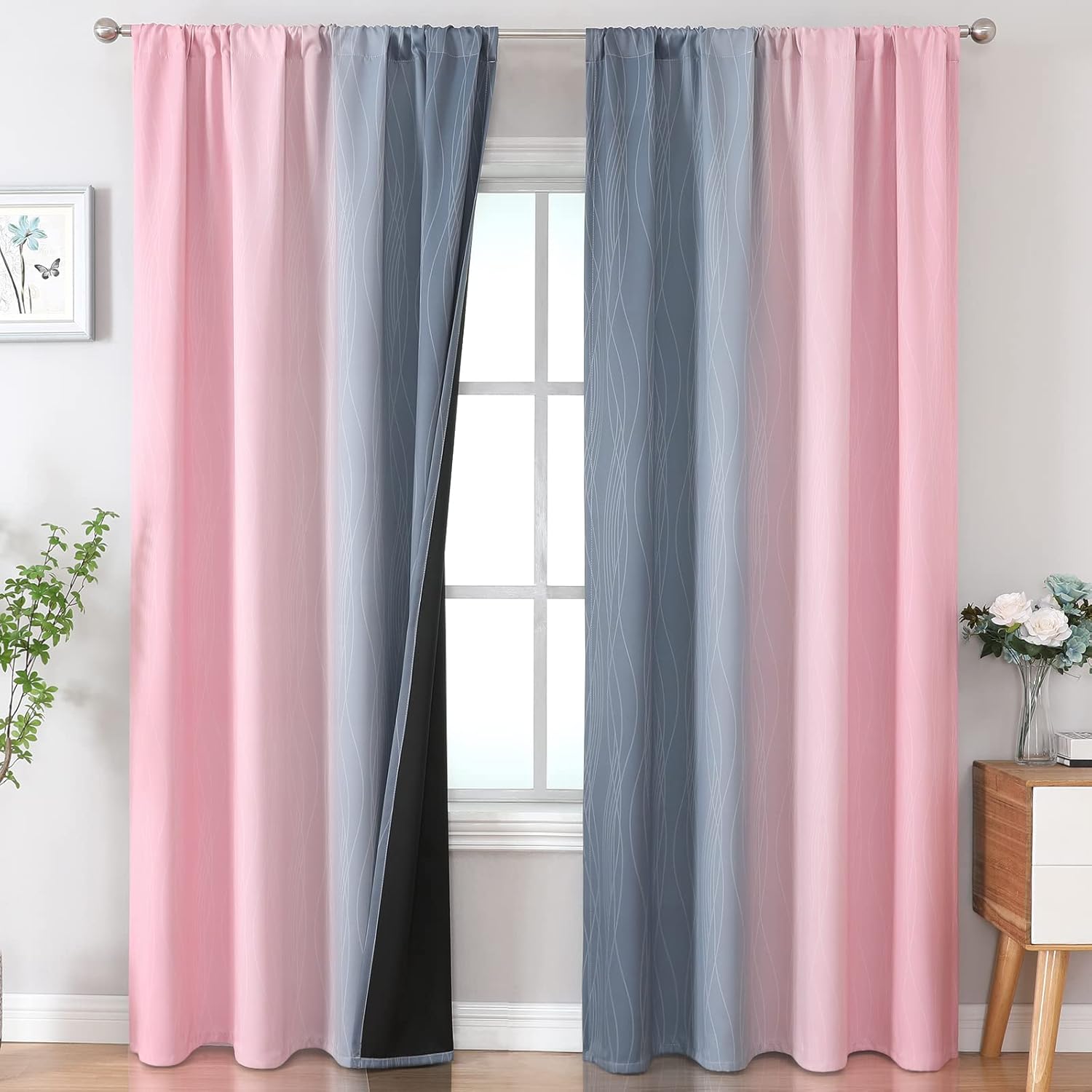 Estelar Textiler Pink and Grey Blackout Curtains for