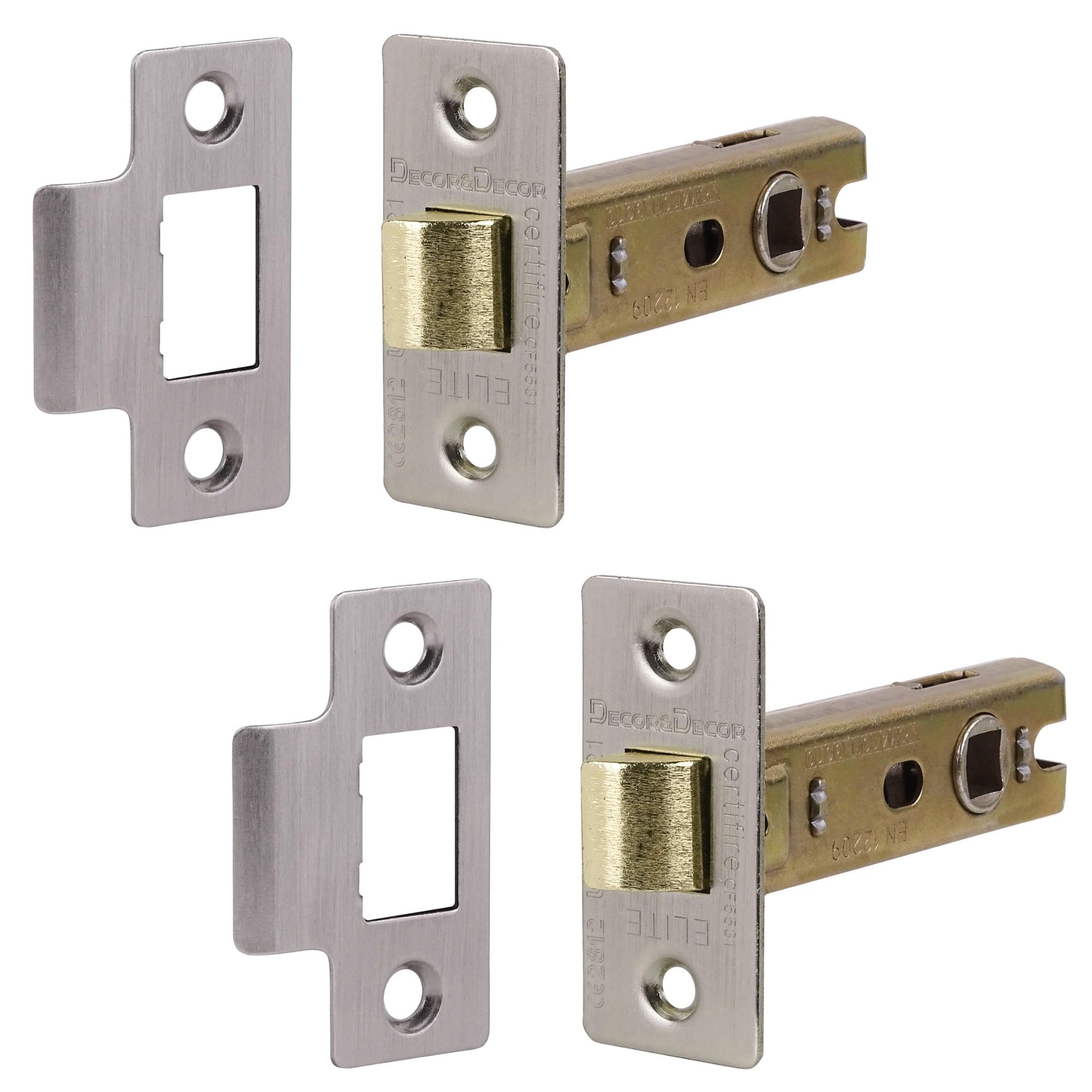 Decoranddecor Satin Nickel 2.5 Inch Tubular Mortice Latch For Internal Doors, Fire Rated - 2 Pack - 44 Mm Back Set - 64 Mm Overall Length