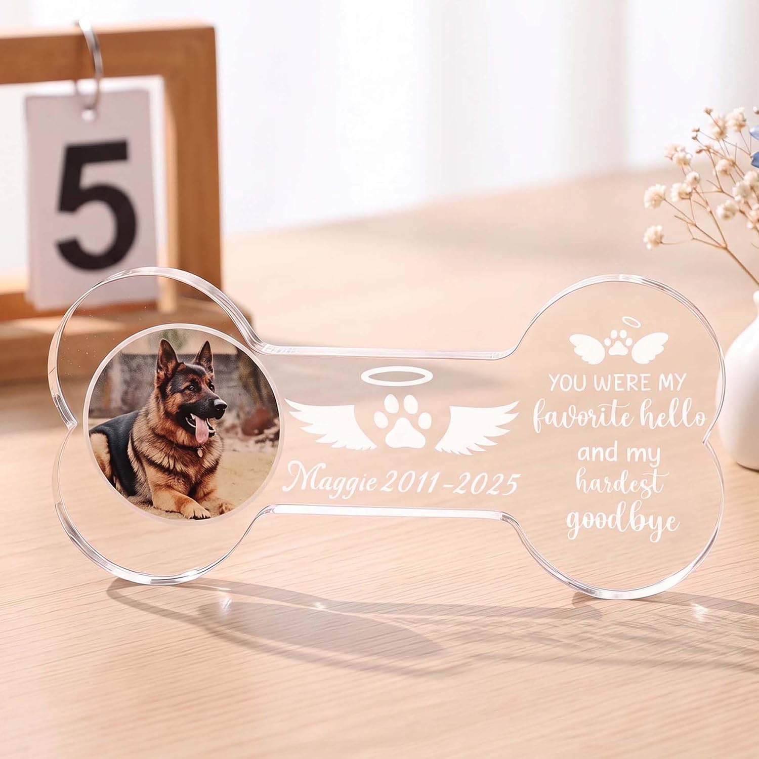 Personalized Photo Pet Memorial Gift, Custom Memorial Gifts for Loss of Dog, Dog Memorial Ornament, Pet Sympathy Gift, Bone Shape Acrylic Keepsake for Dog Puppy. (5")