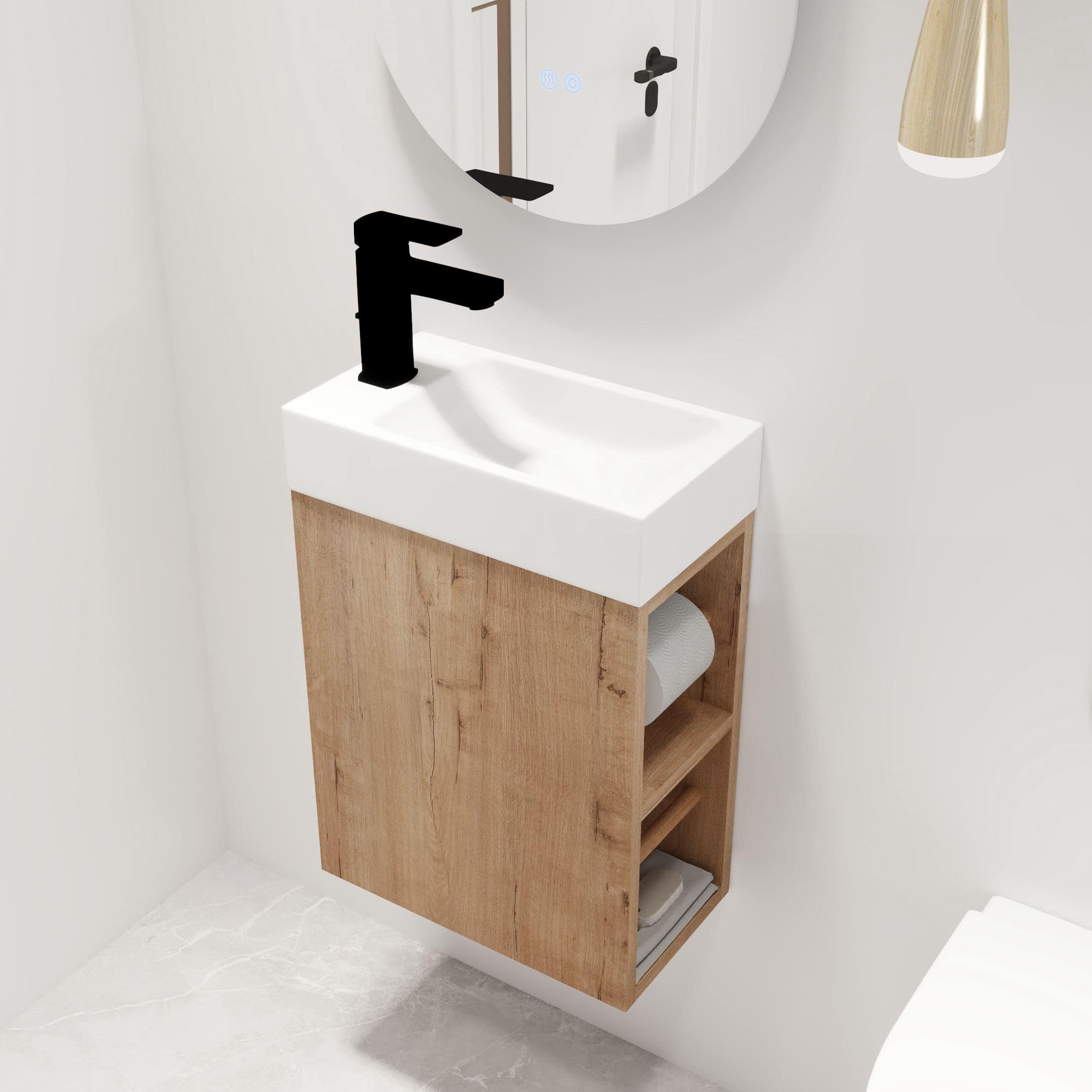 wonline 16” Small Bathroom Vanity Sink Combo for Small Space Wall ...