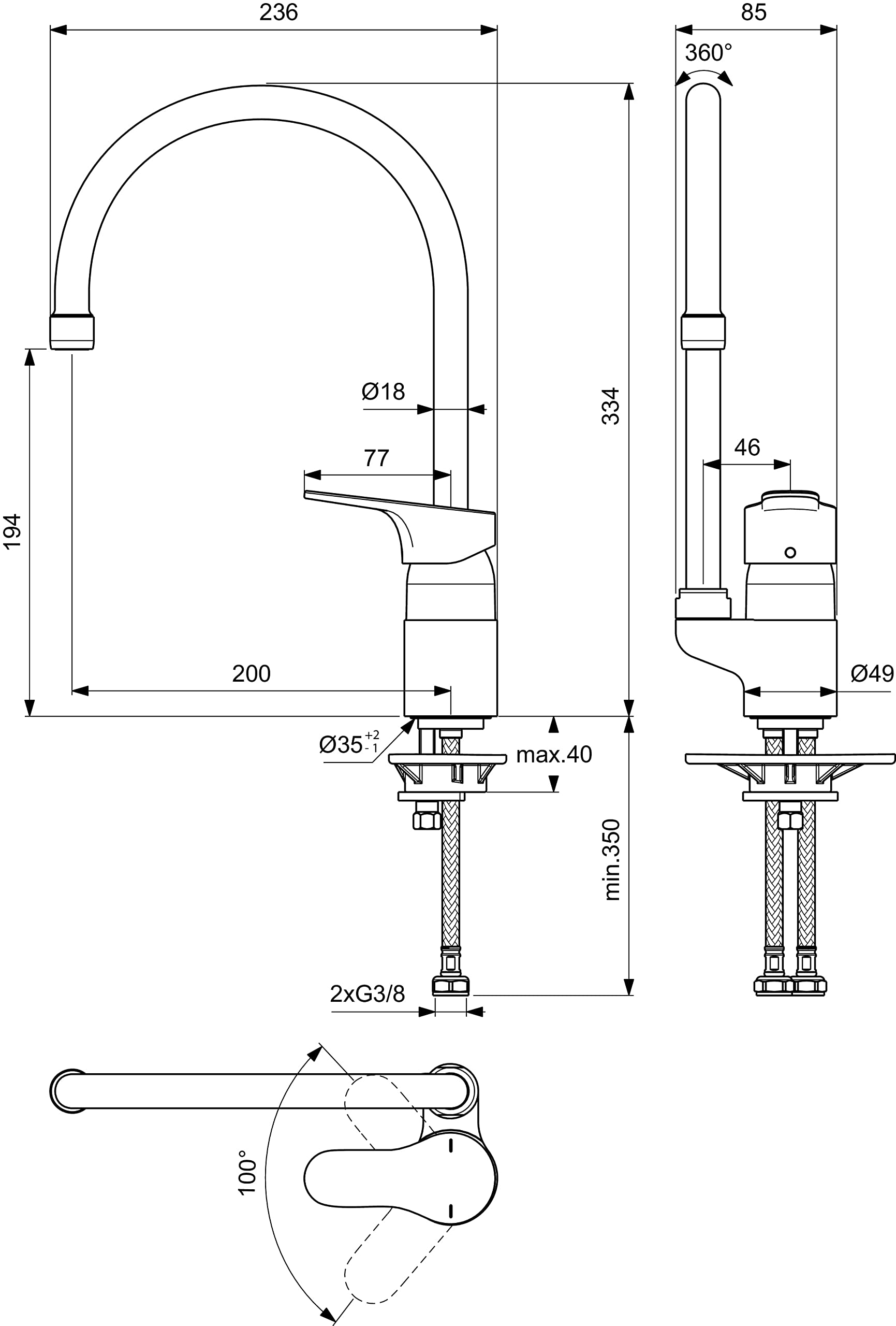 Ideal Standard – Cerabase Miscelatore cucina, Bocca alta tonda, con cartuccia FirmaFlow e tecnologia CLICK a risparmio idrico, bocca girevole a 360°, facile da installare, Cromato