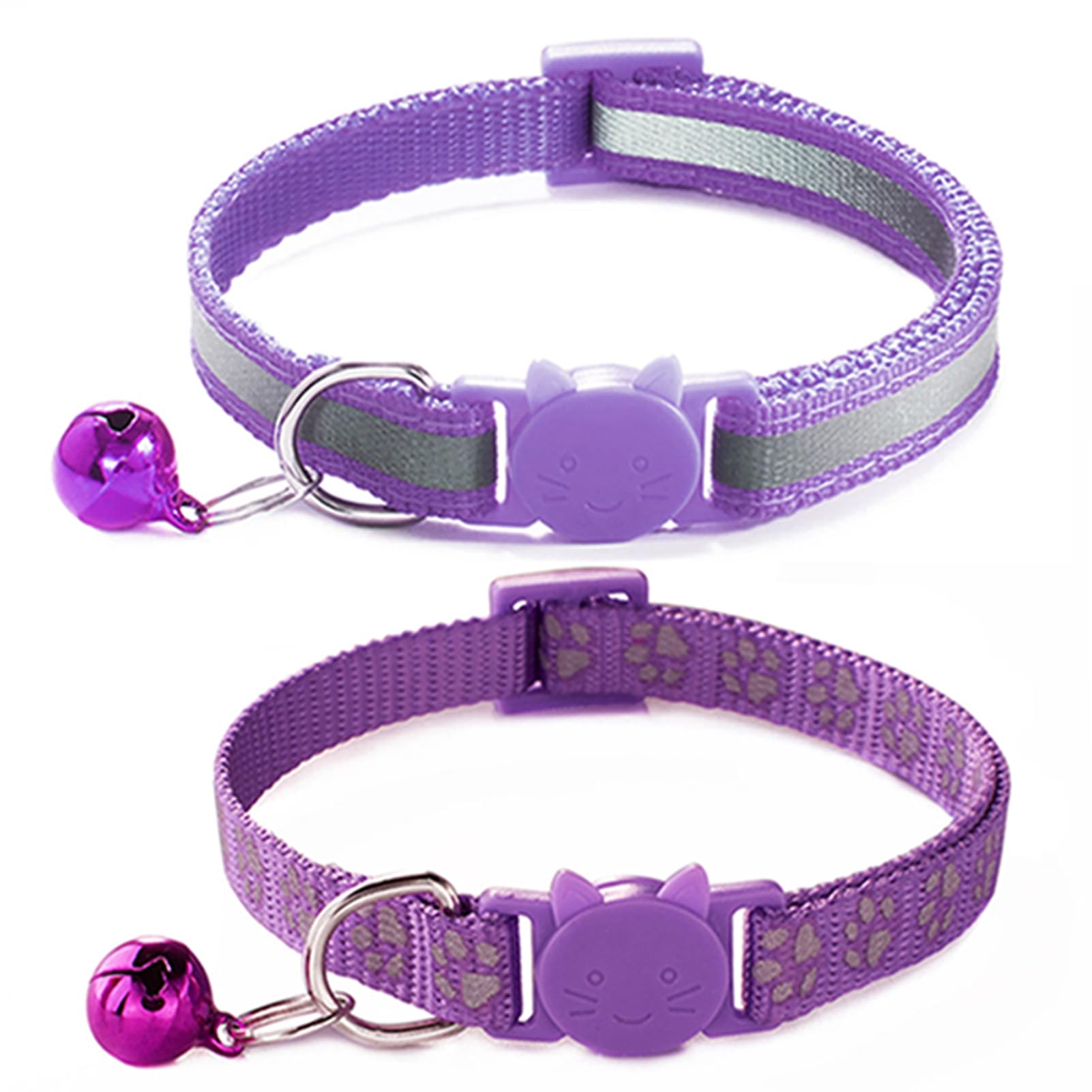 Collier violet réfléchissant pour chaton réglable XS avec clochette sécurisée - Lot de 2