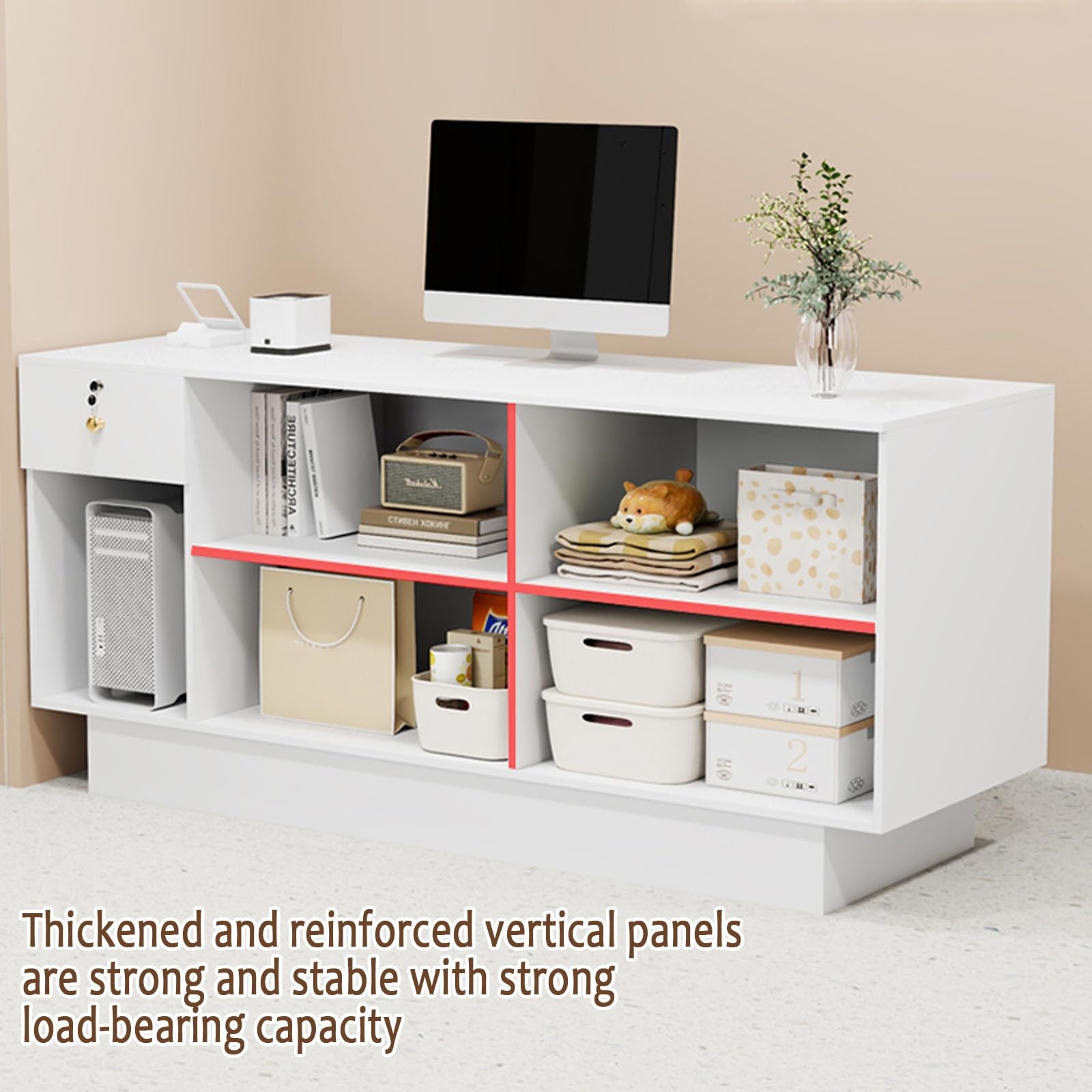 Scrivania piccola con serratura con tavolo da ufficio Ders per sala da lavoro, negozi di abbigliamento e saloni (A 140 cm) - Design moderno e funzionale