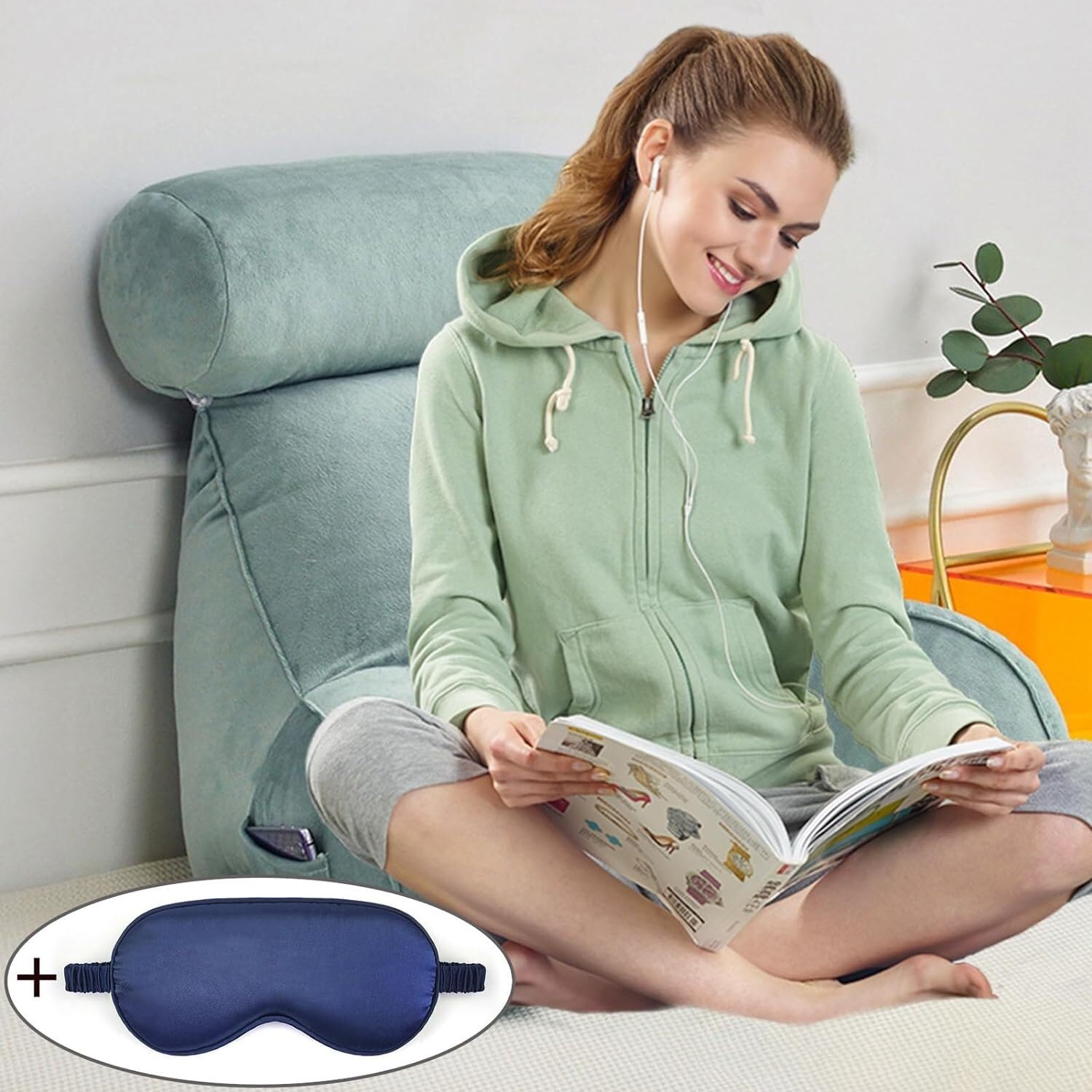 Oreiller de Lecture Coussin de Dossier Grand Format Water Blue Peluche