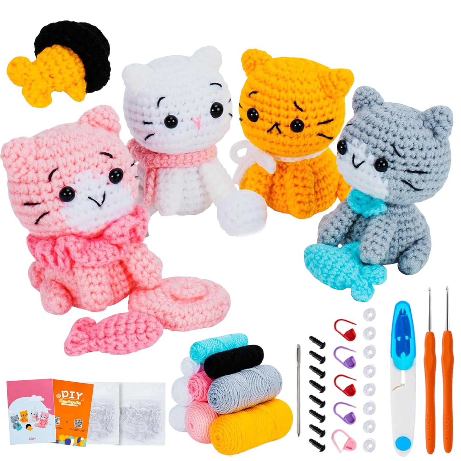 Cioquli Häkelset für Anfänger, 4 Stück Häkelset Tiere mit Häkelnadeln, Werkzeugen und Schritt für Schritt Video, Häkel Zubehör, DIY Stricken Set für Anfänger, Erwachsene, Häkelliebhaber Geschenk