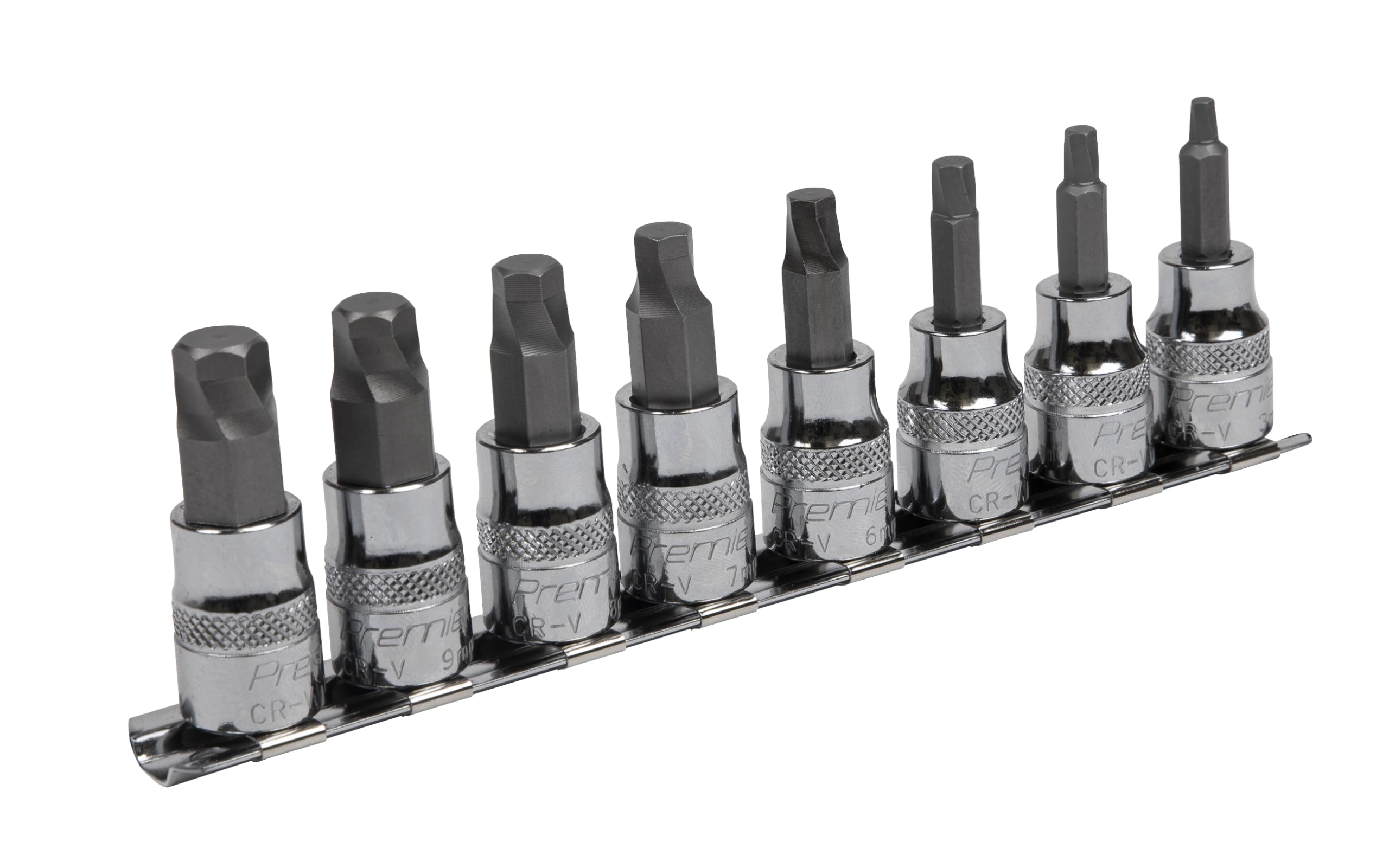 Sealey Hex Socket Bit Set Lock-On™ 8pc 3/8""Sq Drive Metric Garage Workshop DIY