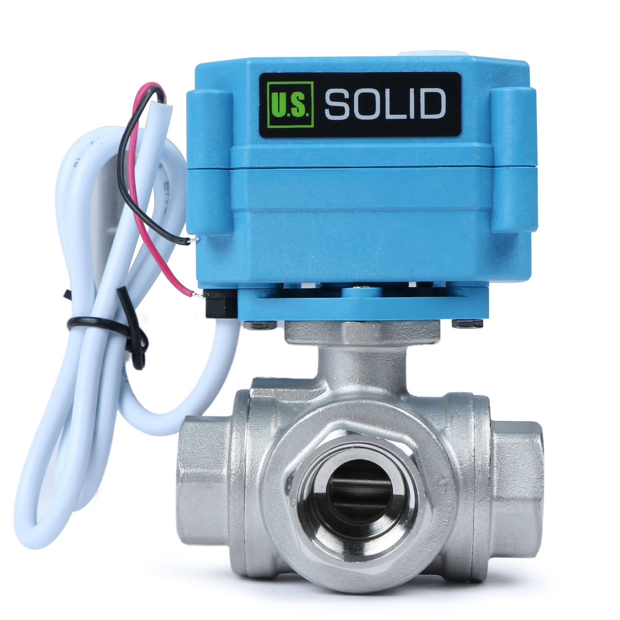 Electric 3 Way Motorized Ball Valve, Heavy Duty Multipurpose L Type Water Shutoff Valve, 3 Way Valve with Manual Function