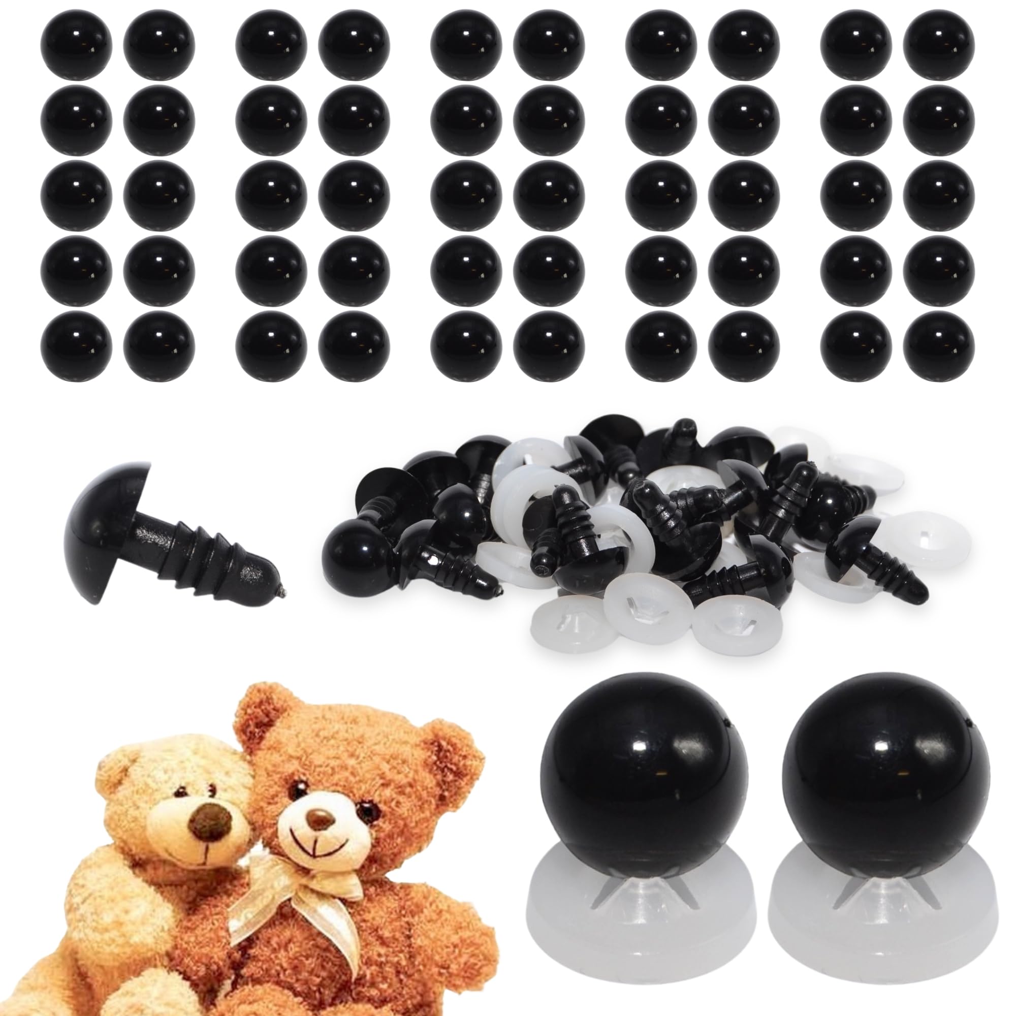 celloexpress 9mm Solid Black Eyes with Plastic Backs - Safety Eyes for Soft Toy or Teddy Bear Making - Pack of 25 Pairs