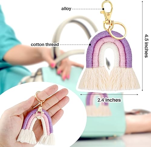 Miniatura 2 de Jadive 5 piezas de llavero de macramé arco iris tejiendo borla arcoíris llaveros llavero de coche titular joyería para mujeres