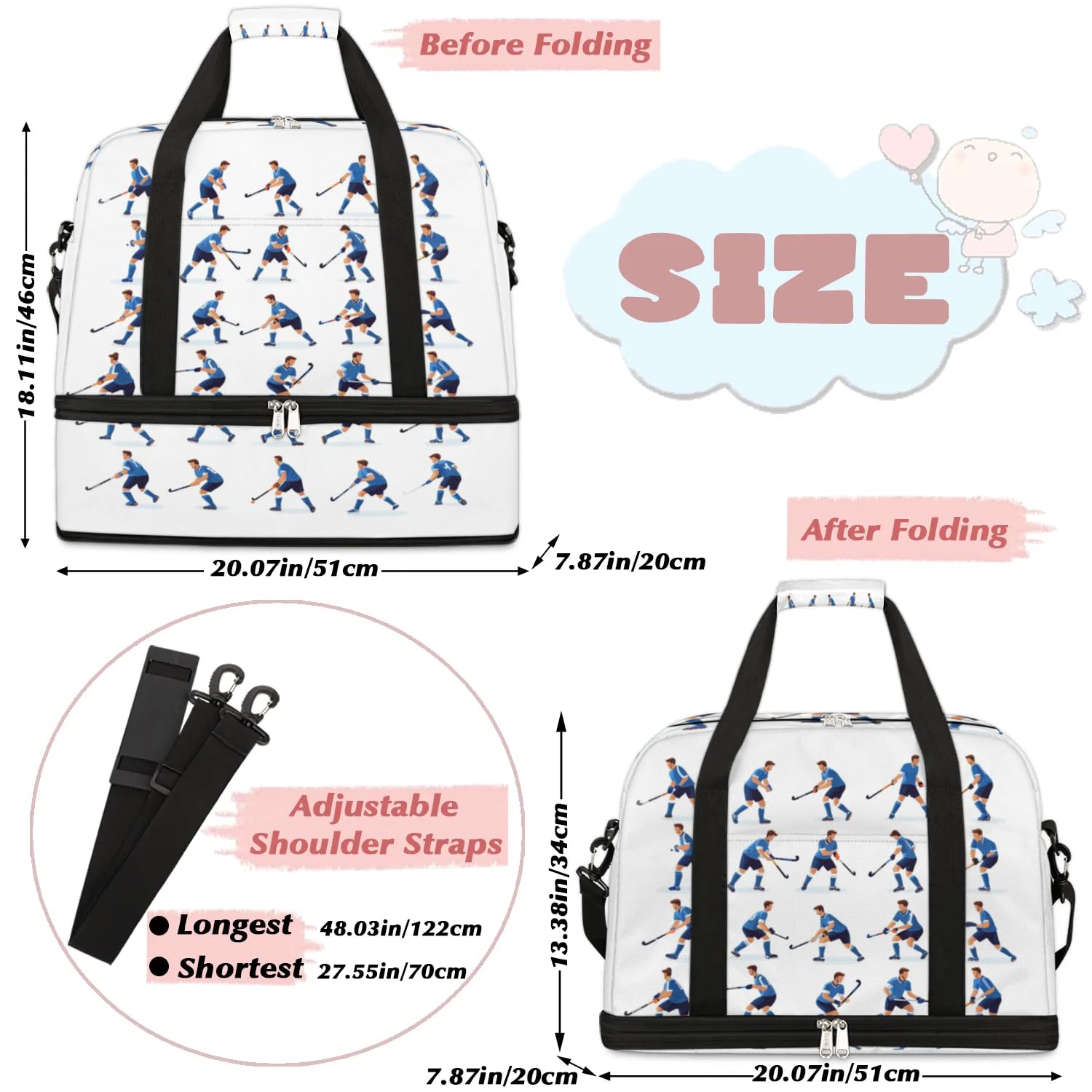 Sac de voyage pour athlète de hockey pour homme et femme, sac de week-end, sac fourre-tout pliable de 47 l pour sport, gym, yoga, couleur, 47 L, Organiseur de sac