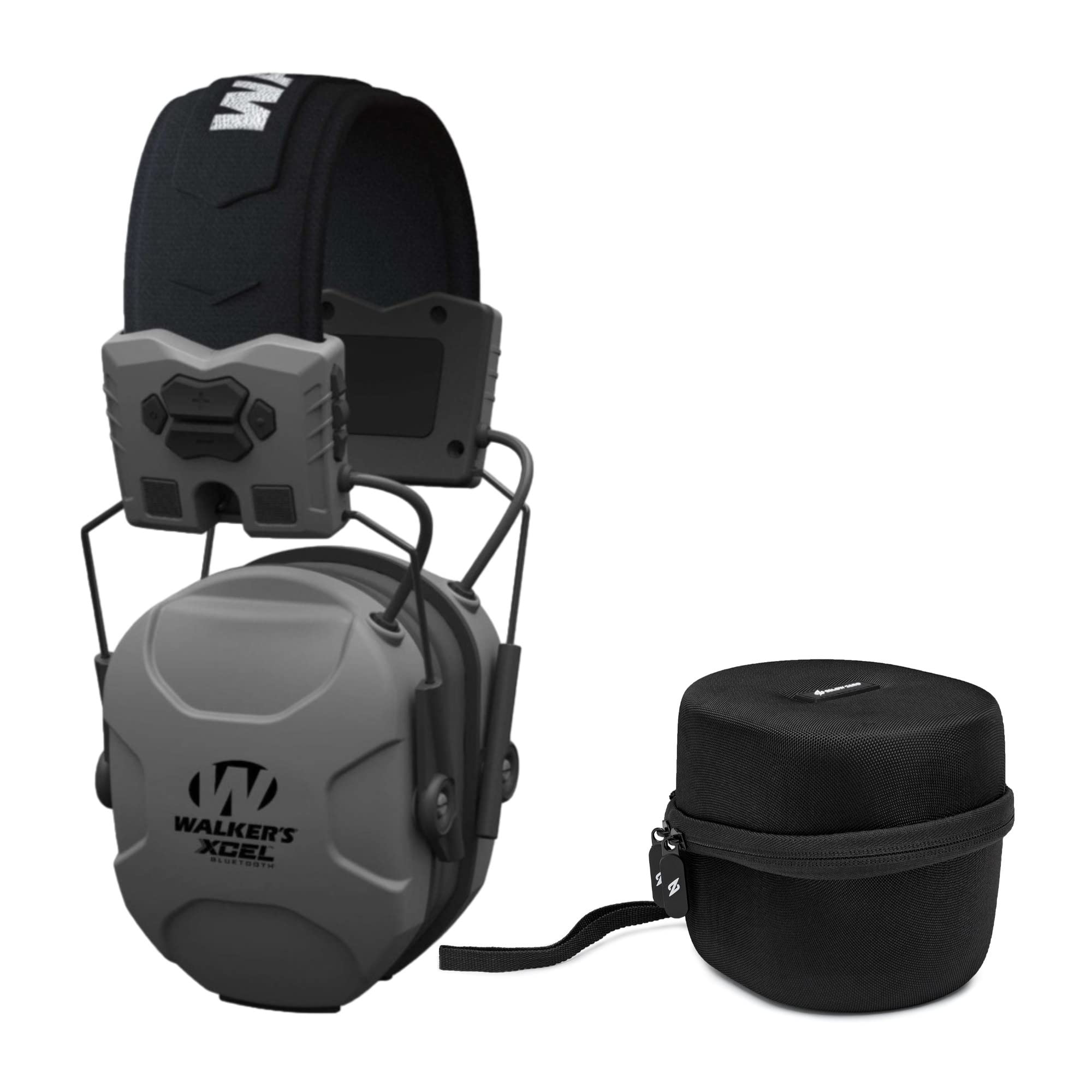 Walkers XCEL 500BT Digital Electronic Muff with Voice Clarity and Bluetooth with Shooting Hearing Protection Case Bundle (2 Items)