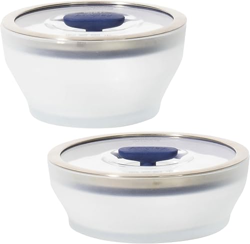 Anyday 4-Pc Microwave Cookware & Glass Food Storage Set with Glass Lids | Medium Plastic-Free Containers | Stackable Steamer with Vented Lid for Microwave-Safe Reheating & Steaming Vegetables, Rice