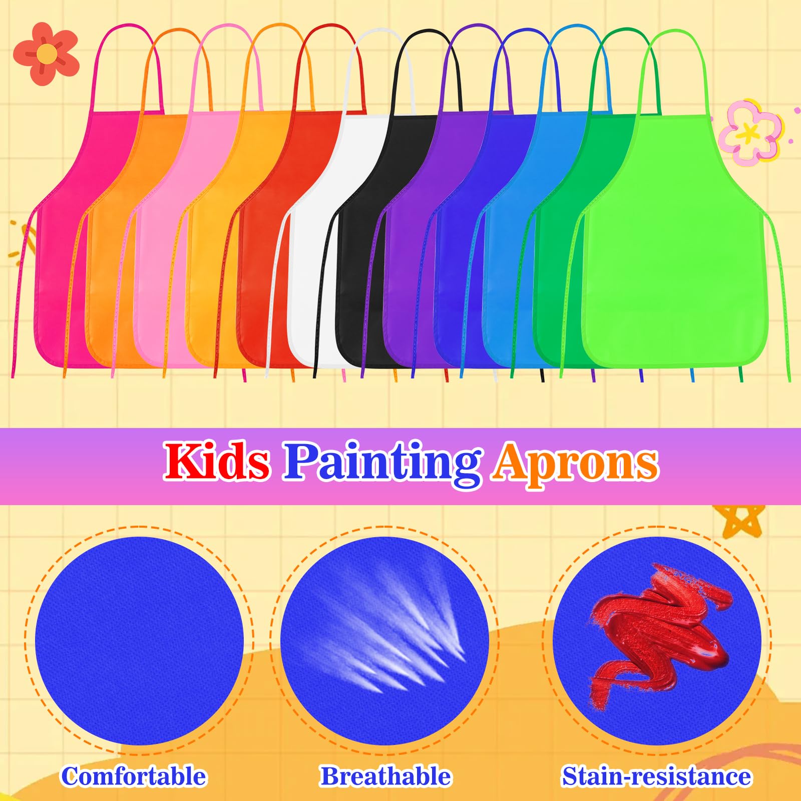 Delantales de pintura para niños, delantal de pintura PLULON a granel para niños, batas de arte para pintura artística, manualidades, hogar, cocina, aula