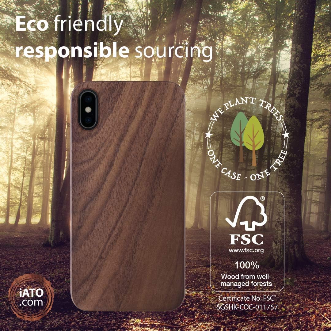 iATO Real Walnut Case Wood Compatible with iPhone X
