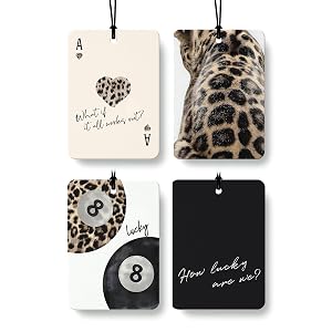 Black Leopard Print Car Air Freshener 4 Pcs Trendy Cheetah Lucky 8 Ball Ace Card Hanging Air Freshener