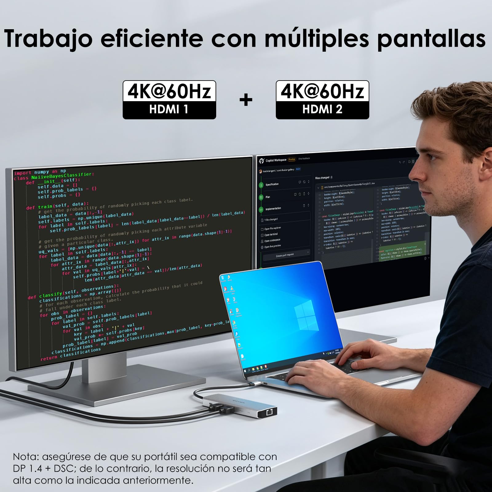 WAVLINK Stacja dokująca do laptopa, stacja dokująca z dwoma portami HDMI | Dual 4K 60Hz, 125 W wejście PD, 2,5 G Ethernet, 2 × USB-A 10 Gbit/s, SD 4.0 312 MB/s, kompatybilny tylko z systemem Windows