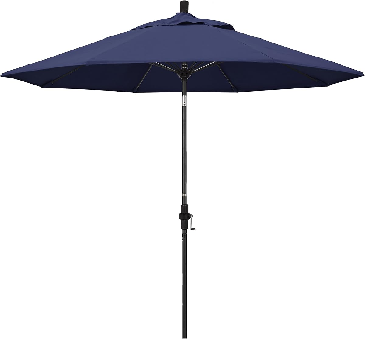 California Umbrella 9' Round Aluminum Pole Fiberglass Rib Patio Umbrella, Crank Lift, Collar Tilt, Black Pole