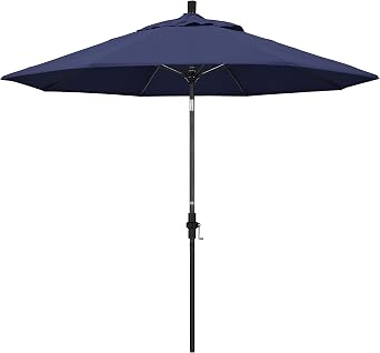 California Umbrella 9 Round Aluminum Pole Fiberglass Rib Patio Umbrella, Crank Lift, Collar Tilt, Black Pole