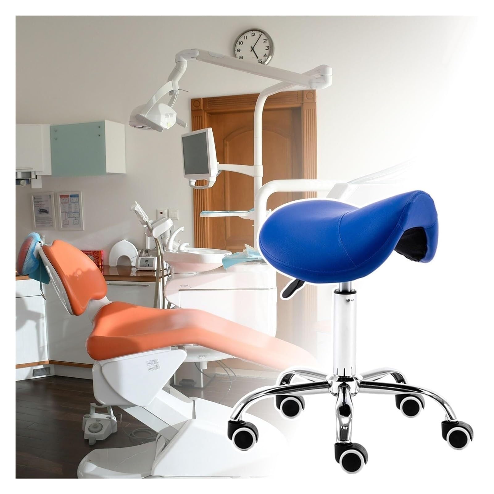 METTEOR Saddle Chair,Dental Hygienist Stool with Wheels, Professional Salon Liftable Drafting Chair for Tattooist Stylist Esthetician (Blue One Size)