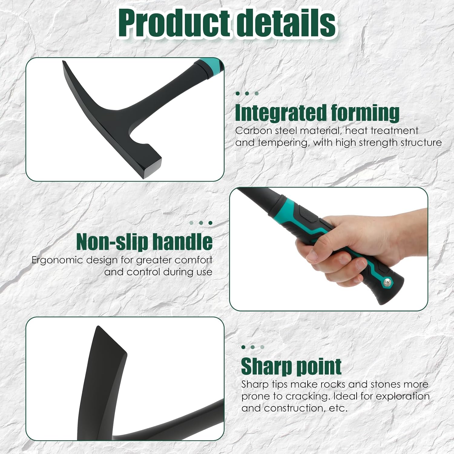 2pcs Rock Pick Hammer, Brick Hammer, 12.4 Inch Bricklayer's Hammer with Rubber Grip All-Steel for Mining, Geological Prospecting (Black)