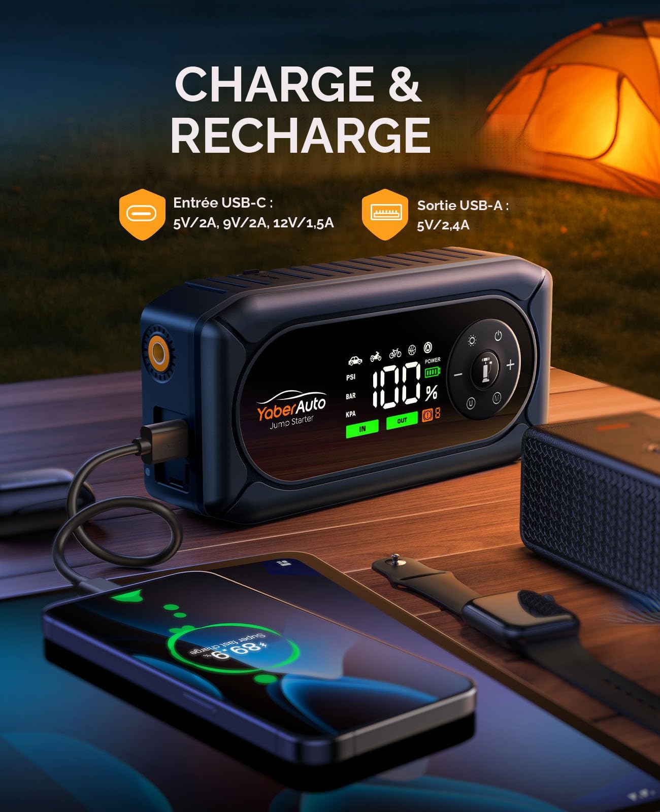 Booster Batterie Voiture Puissant Avec Compresseur D'Air 150PSI, BiuBox 4500A Démarreur Batterie Voiture Pour Véhicules 10L Gaz/9L Diesel, Booster De Batterie 12V Avec LED 4 Modes, Grand Écran, Gants