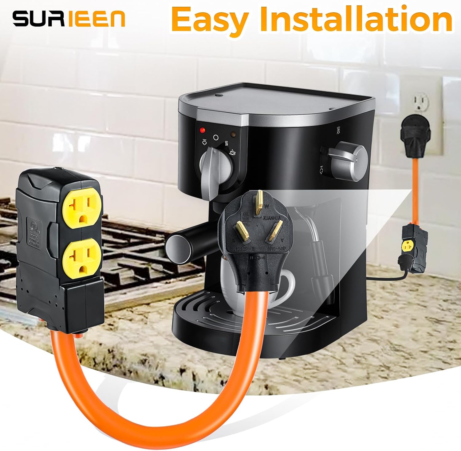 50 Amp to 20 Amp 110V Household T-Blade Adapter, NEMA 10-50P to 4X 5-15R 5-20R, 3 Prong 50Amp Electrical Stove/Range/Oven to Gas Range 110/125V 15/20A Power Converter, 1.5FT, 10AWG