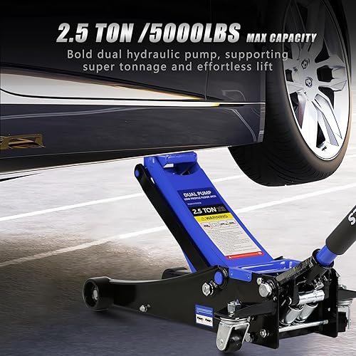 Miniatura 2 de Zevemomo Gato hidráulico de piso de carretilla de 2.5 toneladas5000 libras, gato de perfil bajo de acero resistente con bomba de elevación rápida de