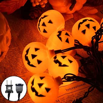 Halloween LED Pumpkin Lights - 8.5Ft Jack O Lantern String Lights with 10 LED Lights for Indoor and Outdoor Halloween Decorations