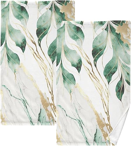 Juego de 2 toallas de mano de mármol de hoja dorada, toallas de baño de algodón para secar la cara, manos, cuerpo, decorativas, delgadas,