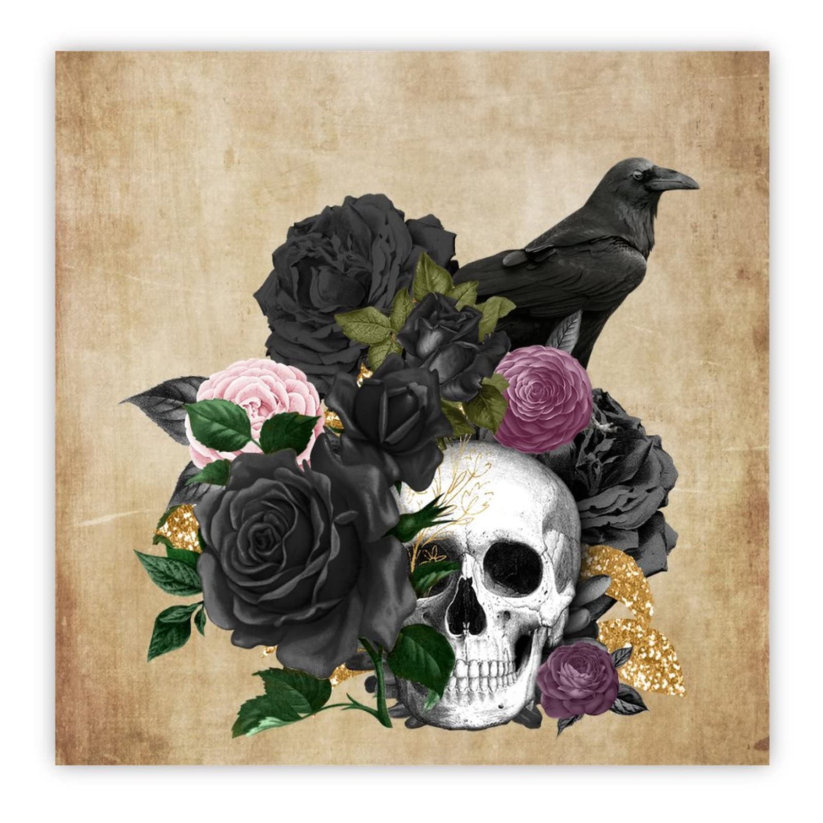 Panneau en bois Raven On Skull décoration murale de bureau Halloween