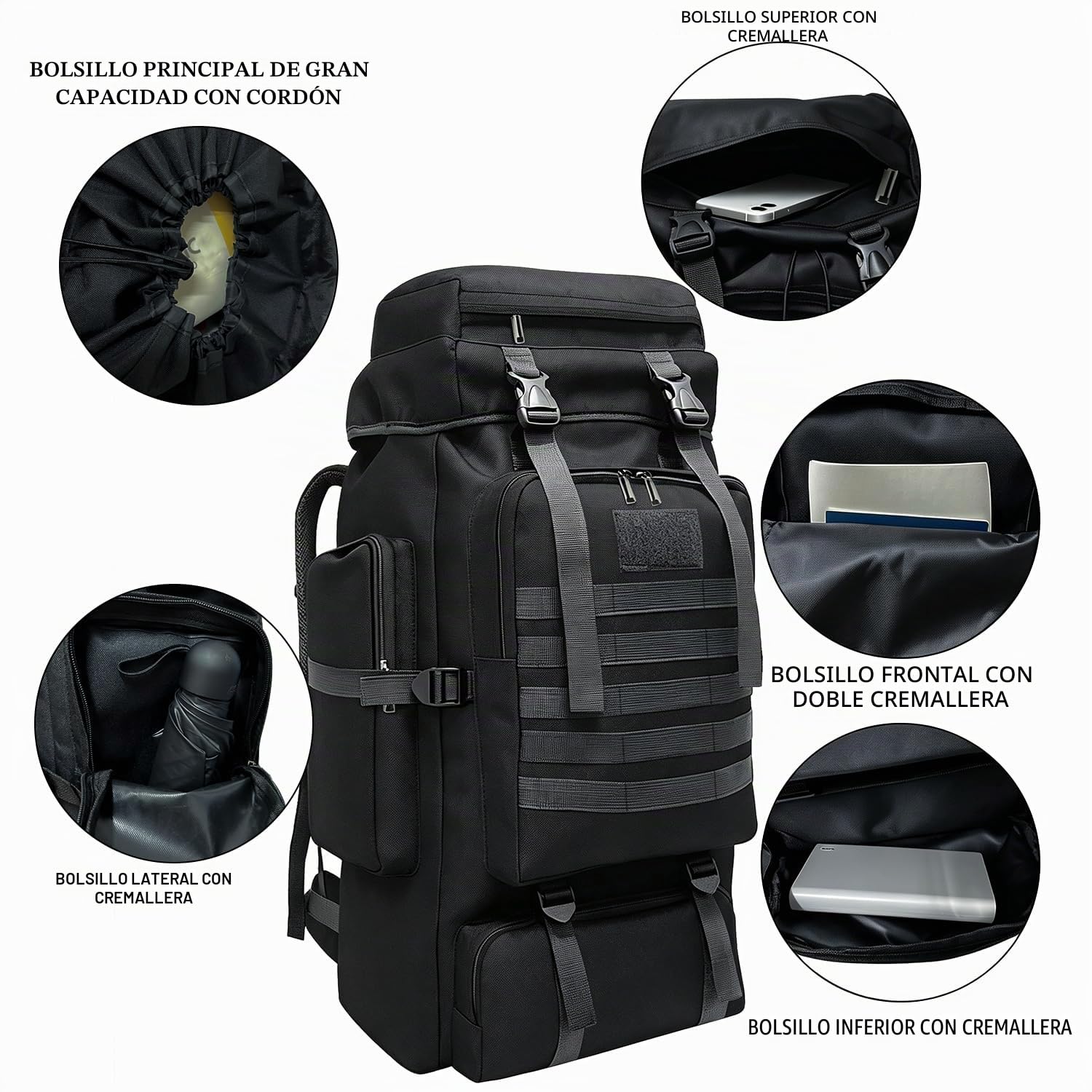 Mochila tácticas militares 80L MOLLE impermeable gran capacidad