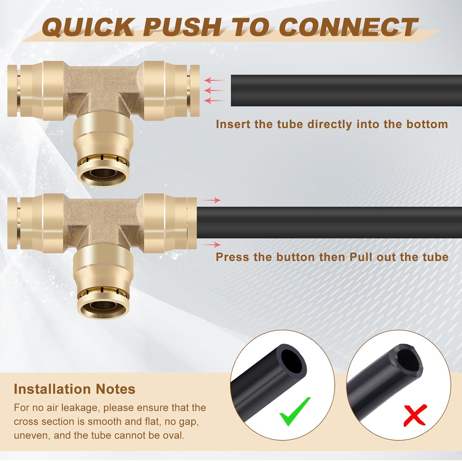 3/8" Quick Push to Connect Fittings Brass Union Tee Shaped Joint DOT Approved 3/8 Inch OD 3 Way Tube Air Line Adapter Air Spring Suspension Kit for Car Truck Trailers and Air Brake System 5pcs