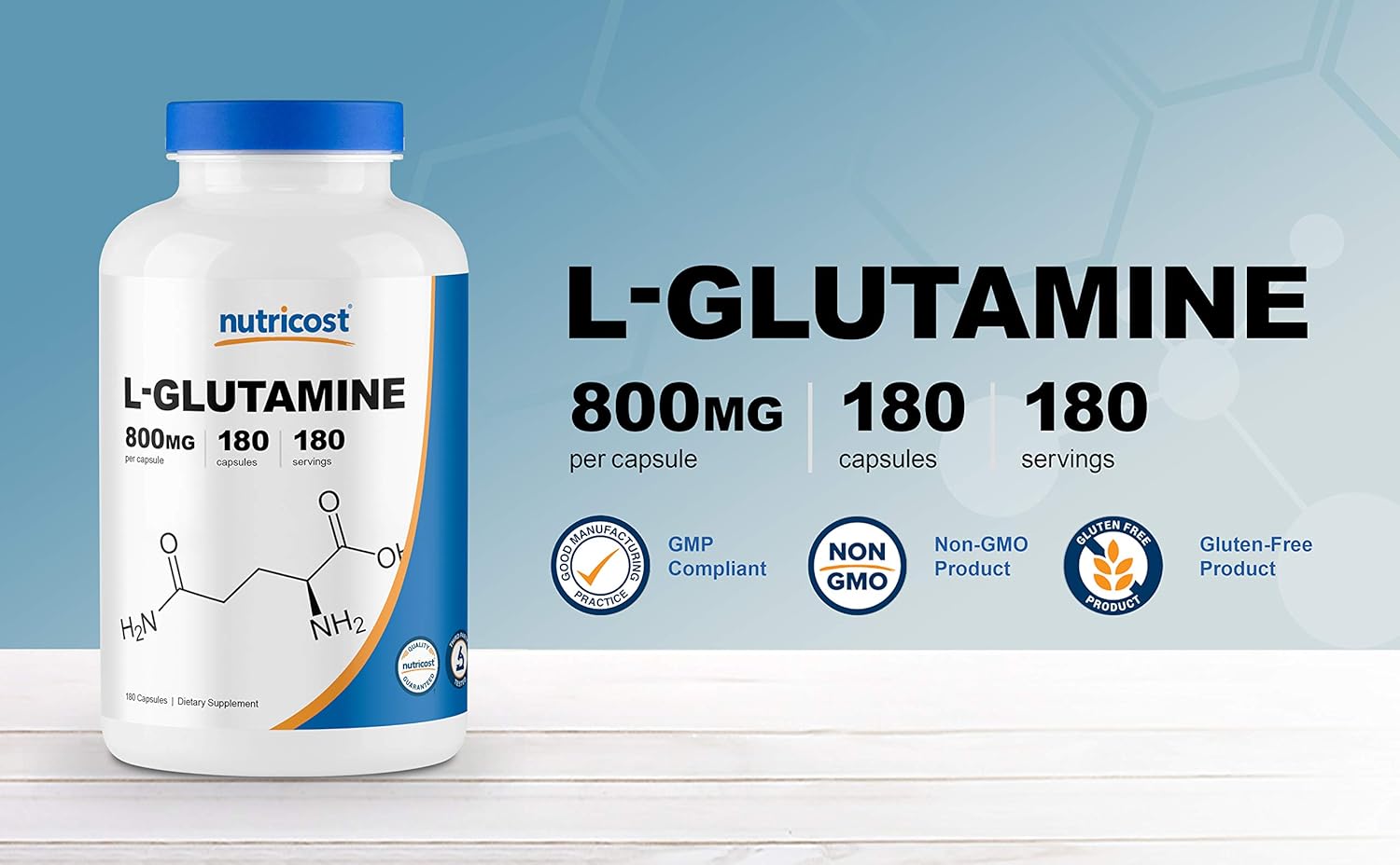 Nutricost L-Glutamine 800mg, 180 Capsules - Gluten Free, Non-GMO : Health & Household