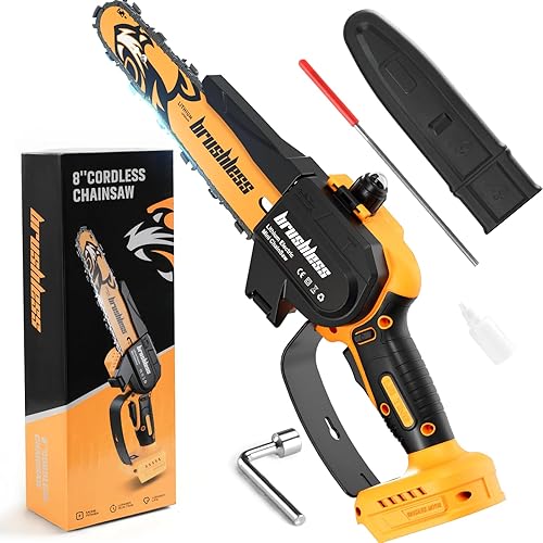 Miniatura 7 de Mini motosierra, motosierra eléctrica inalámbrica de 6 pulgadas, motosierra portátil de mano para poda de árboles, tijeras y mantenimiento de