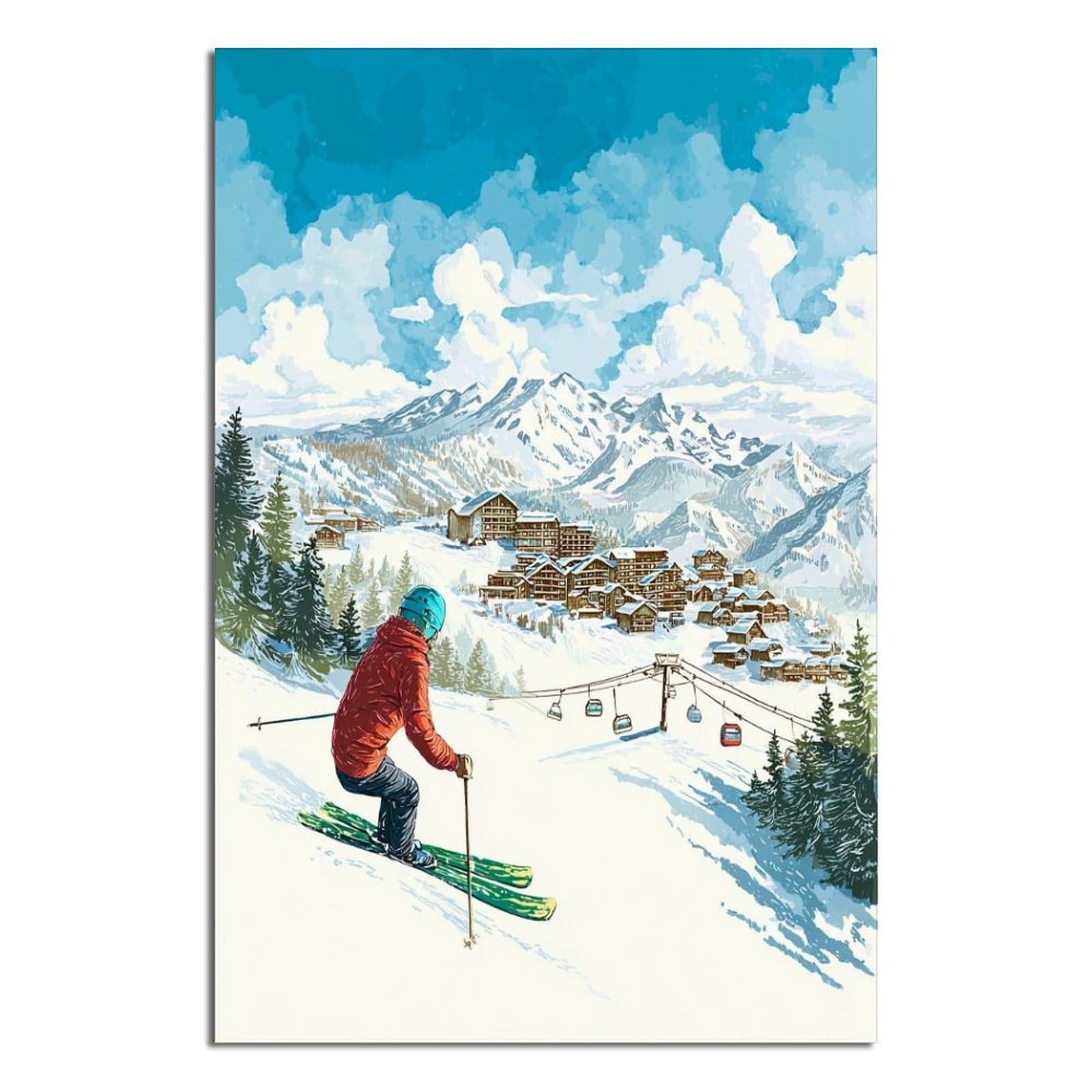 Meribel France Ski Posters 24x36inch(60x90cm) Vintage Watercolor Canvas Art
