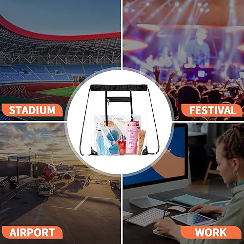 Miniatura 4 de NATURAL STYLE Paquete de 2 bolsas transparentes con cordón aprobadas para estadios, bolsas transparentes de PVC con cordón, mochila transparente con