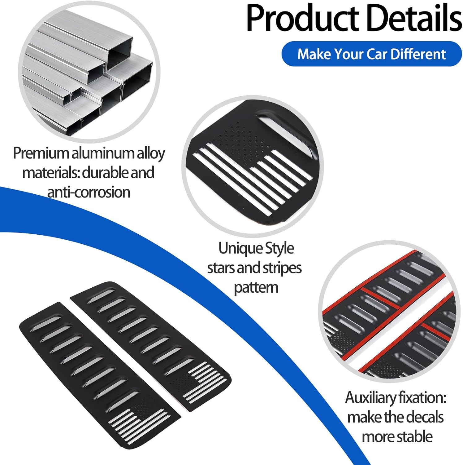 Rear Door Window Decals Compatible with Hummer H3 2005-2009, Aluminum Alloy Rear Window Glass Panel Cover Trim Accessories (Louvers Style-with American Flag Pattern)