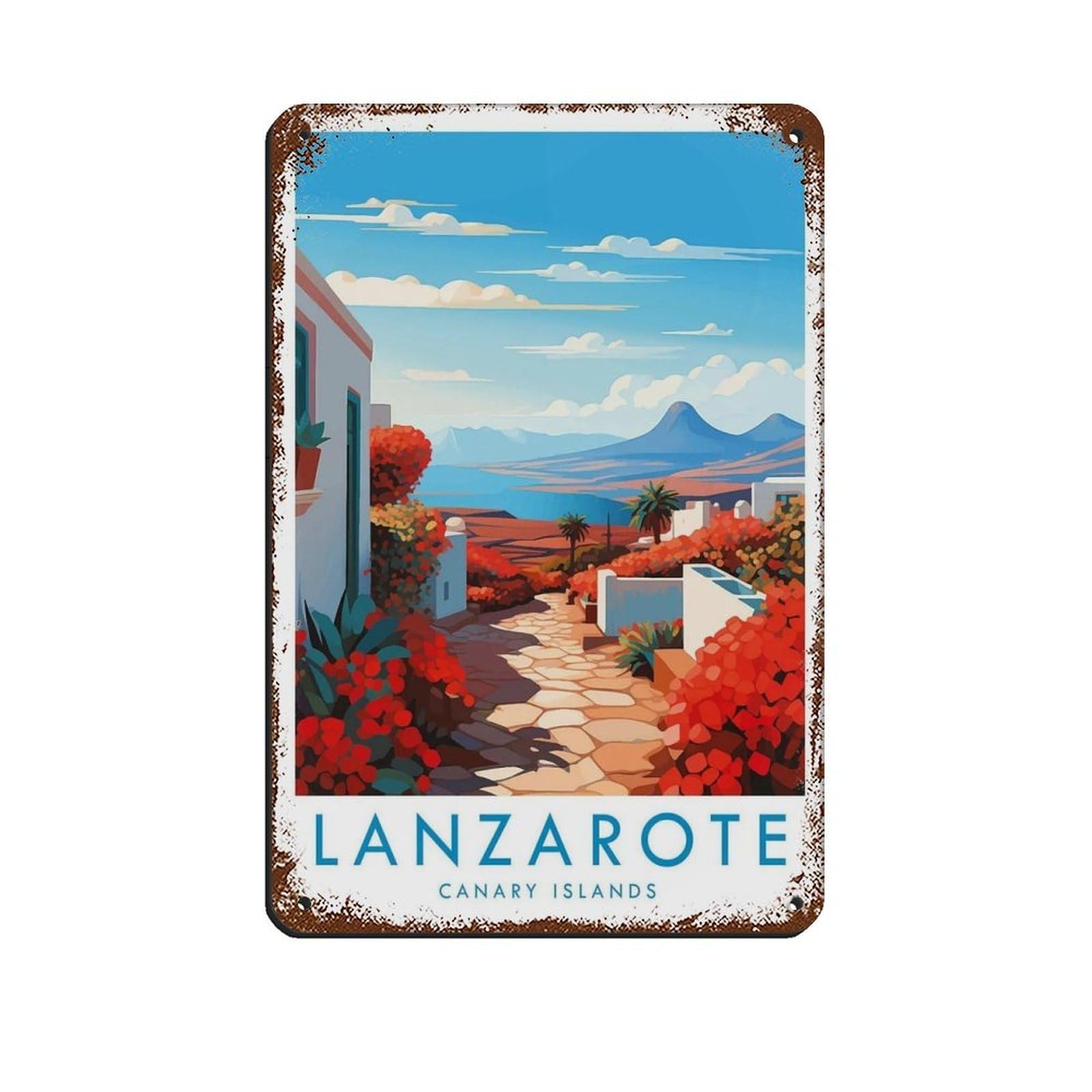 Lanzarote Travel Poster, Spain（2） Tin Sign Vintage Metal Pub Club Cafe Bar Home Wall Art Decoration Poster Retro 8x12inch(20x30cm)
