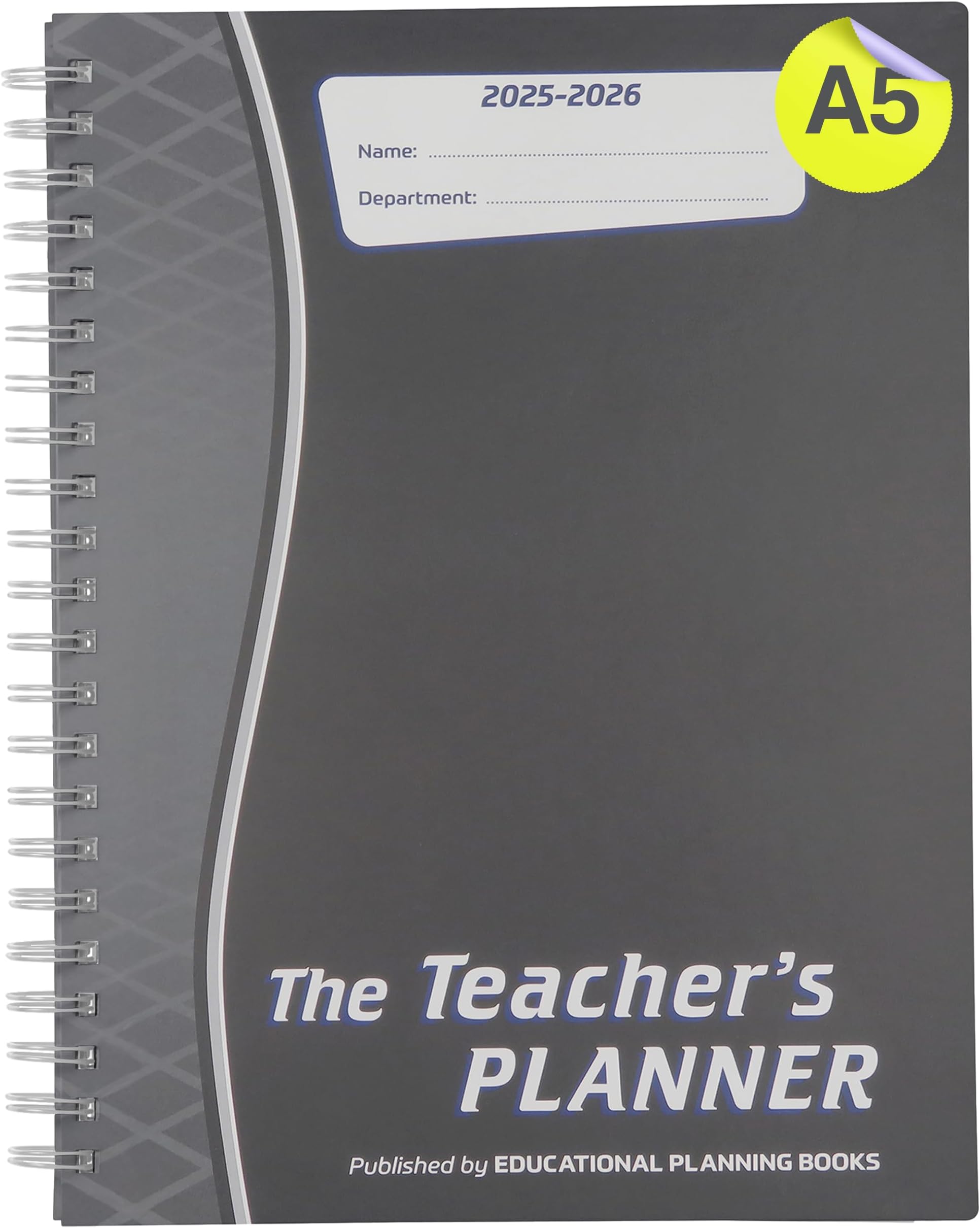 Educational Planning Books - The Teachers Planner 2025-26 | (A5, 5 Periods) | Page-a-Day & Undated, with Dedicated Pages for Year Planning, Exams, Marking, Contacts, and more - Charcoal (TP15-C)