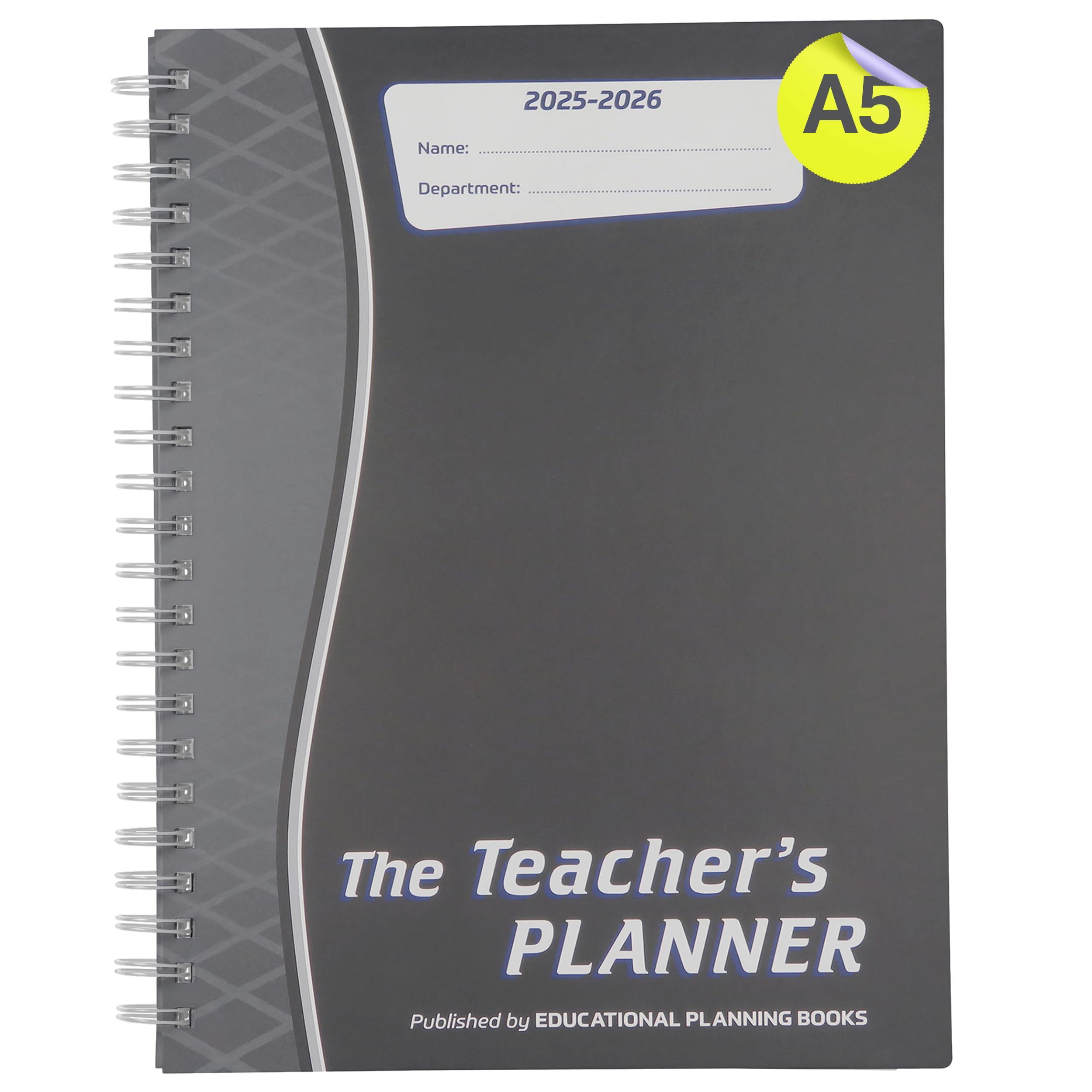 Educational Planning Books - The Teachers Planner 2025-26 | (A5, 5 Periods) | Page-a-Day & Undated, with Dedicated Pages for Year Planning, Exams, Marking, Contacts, and more - Charcoal (TP15-C)