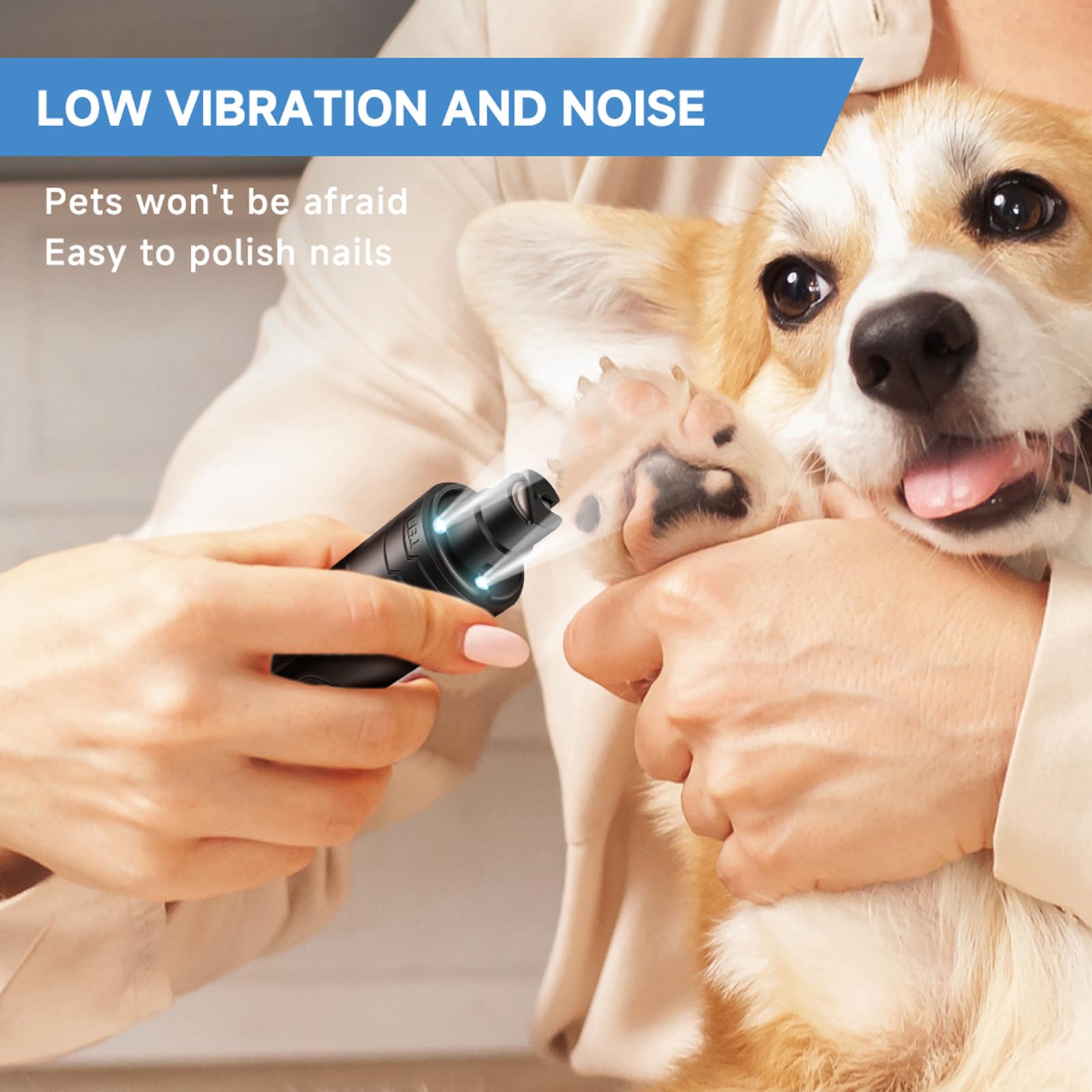 Dog Nail Grinder Quiet 2-Speed Pet Nail Grinder with 3 Led Lights and 3 Ports Rechargeable Electric Dog Nail Trimmer for Large and Small Dogs/Cats and Small Animals Safe (Black) - image 6