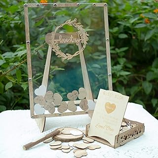 Wedding Guest Book Alternative Rustic Guest Book Wedding Reception 110PCS Wooden Hearts Signs Guest Book with Pen Drop Top