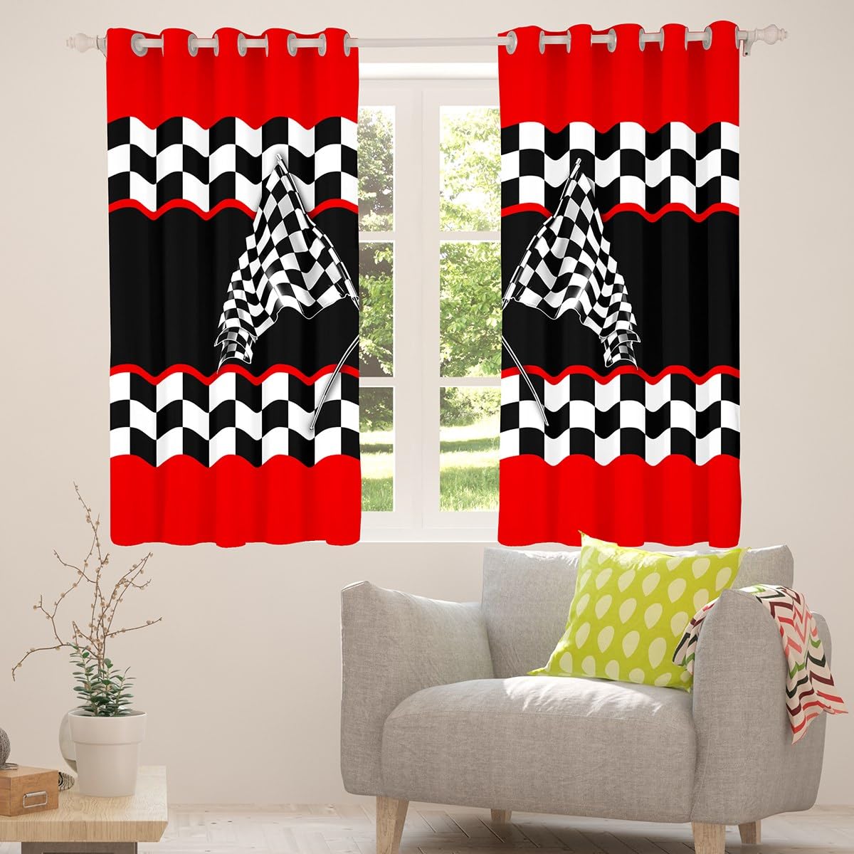 richhome Boys Girls Racing Car Blackout Shades Race Checkered Sport Window Curtains Kids Race Track Window Drapes Teens Bedroom Decor (2 Panels - Image 4