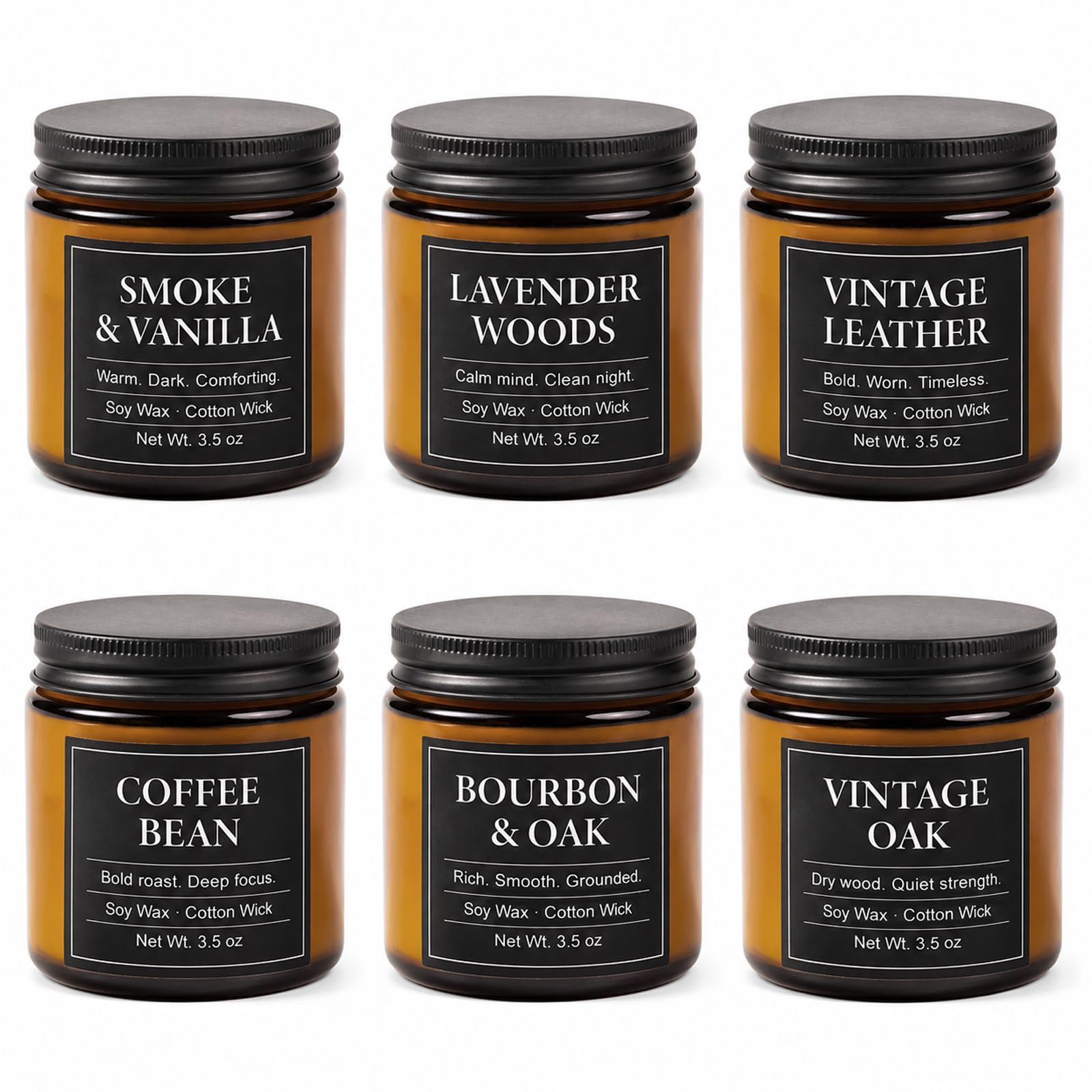 Juego de velas para hombre, 6 velas de soja perfumadas de 100 g para el hogar, velas de aromaterapia masculina, juegos de regalos para cumpleaños, día del padre, aniversario, Navidad, hombres
