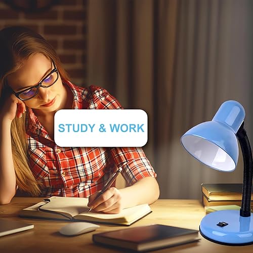 Miniatura 6 de Lámpara de escritorio con bombilla LED, cuello de cisne flexible (azul) con lámpara de mesa, lámpara de escritorio de metal de 6000 K con cuello de