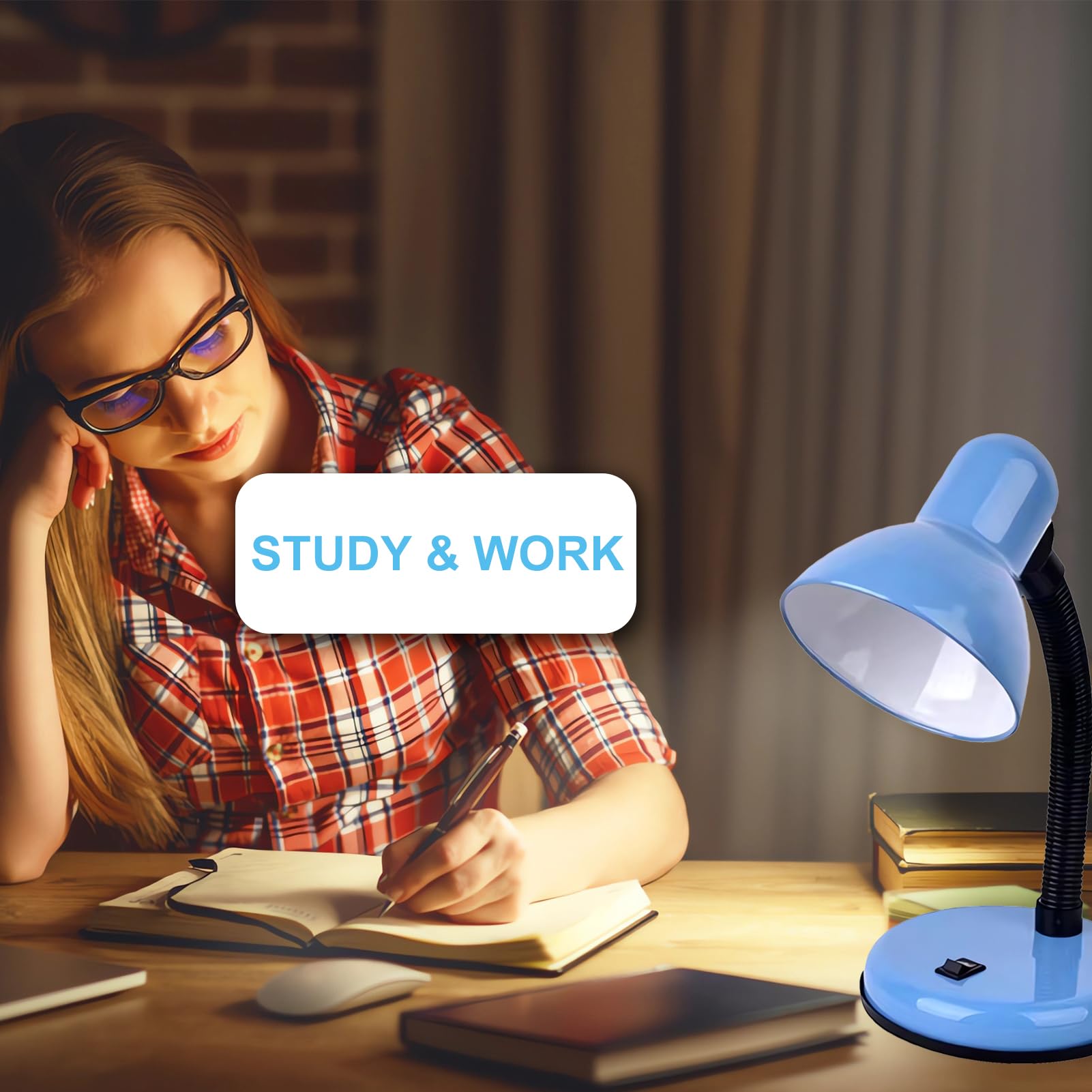 Blue Metal LED Desk Lamp with Flexible Gooseneck