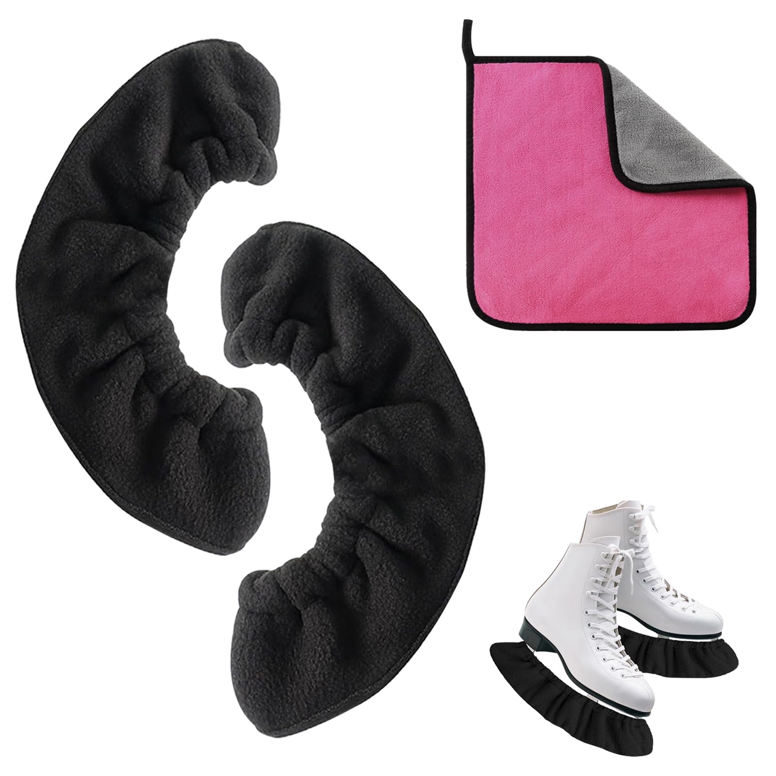 JSTHHTT 1 Pair Ice Skate Blade Covers, Ice Skate Soakers, Skate Covers with Two Towel, Winter Skate Guards, Ice Skating Accessories, for Ice Hockey Skates Figure Skating Ice Skates (Black)