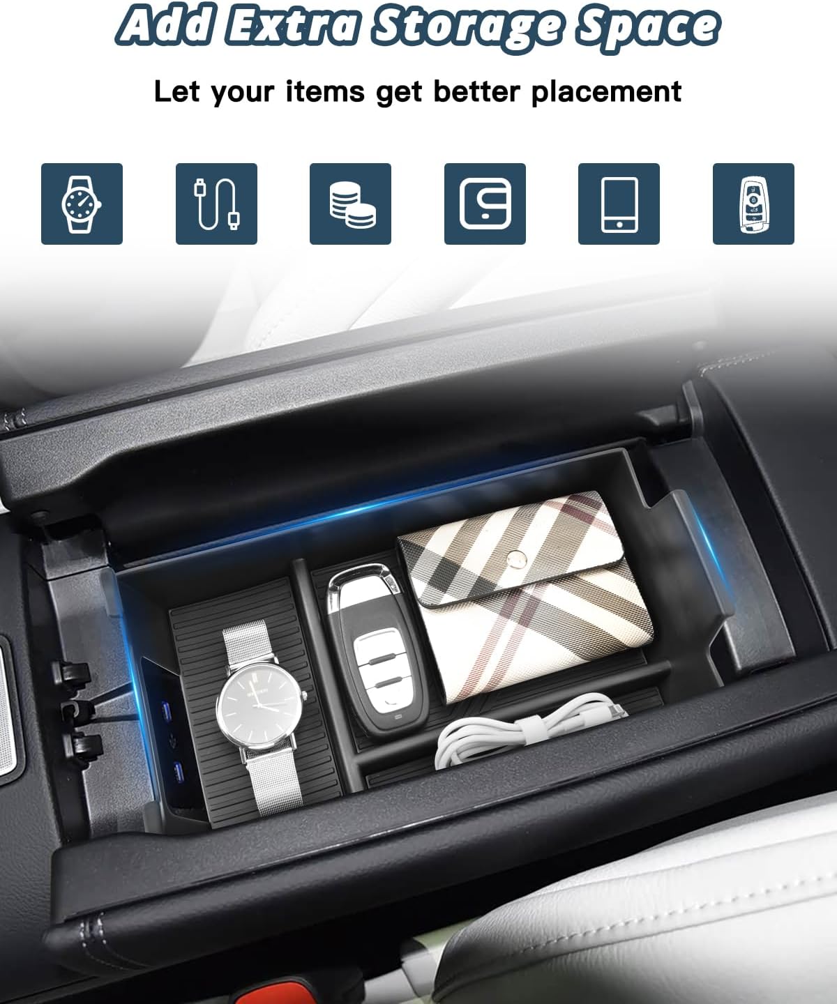 Ruiya E350/E450/E350 4MATIC Console Organizer for 2024-2026 Mercedes E-Class Accessories Armrest Console Organizer Compatible with 2024 2025 2026 Mercedes E-Class Sedan (W214) & E Wagon (S214/X214)